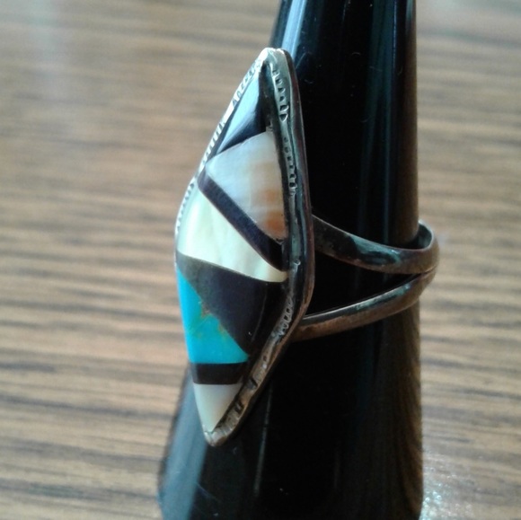 Zuni Multistone Native American Vintage Ring Size 8 - Picture 4 of 11